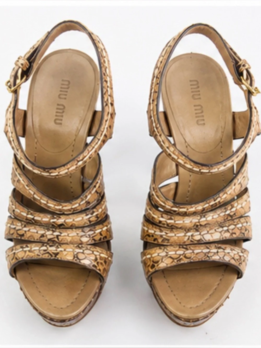 MIU MIU Genuine Snakeskin Platform Heels Sandals Size 37.5 Made in Italy